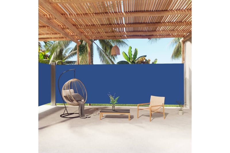 Uttrekkbar sidemarkise 200x1000 cm blå - Blå - Hagemøbler - Solbeskyttelse - Markiser - Balkongmarkise