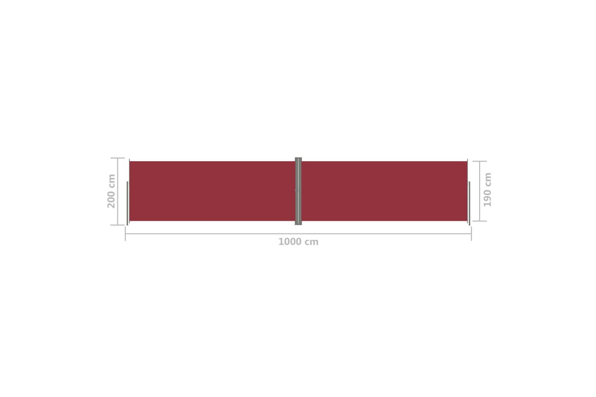 Uttrekkbar sidemarkise 200x1000 cm rød - Rød - Hagemøbler - Solbeskyttelse - Markiser - Balkongmarkise