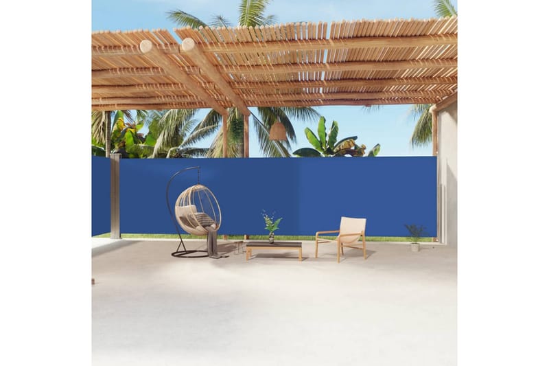 Uttrekkbar sidemarkise 200x1200 cm blå - Blå - Hagemøbler - Solbeskyttelse - Markiser - Balkongmarkise