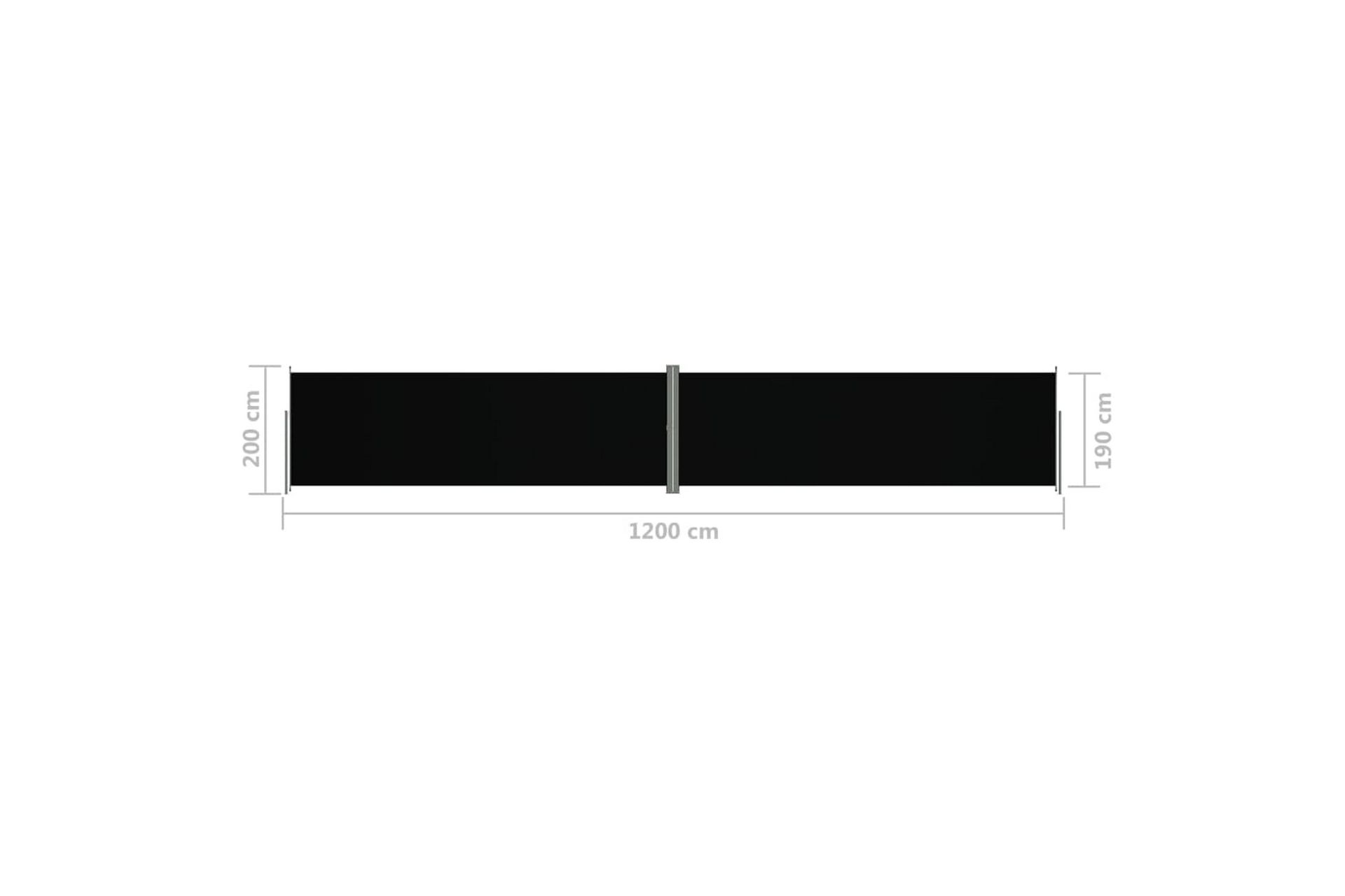 Uttrekkbar sidemarkise 200x1200 cm svart - Svart - Hagemøbler - Solbeskyttelse - Markiser - Balkongmarkise