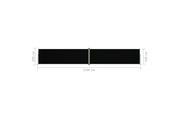 Uttrekkbar sidemarkise 200x1200 cm svart - Svart - Hagemøbler - Solbeskyttelse - Markiser - Balkongmarkise