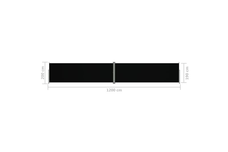 Uttrekkbar sidemarkise 200x1200 cm svart - Svart - Balkongmarkise - Markiser - Sidemarkise - Balkongbeskyttelse