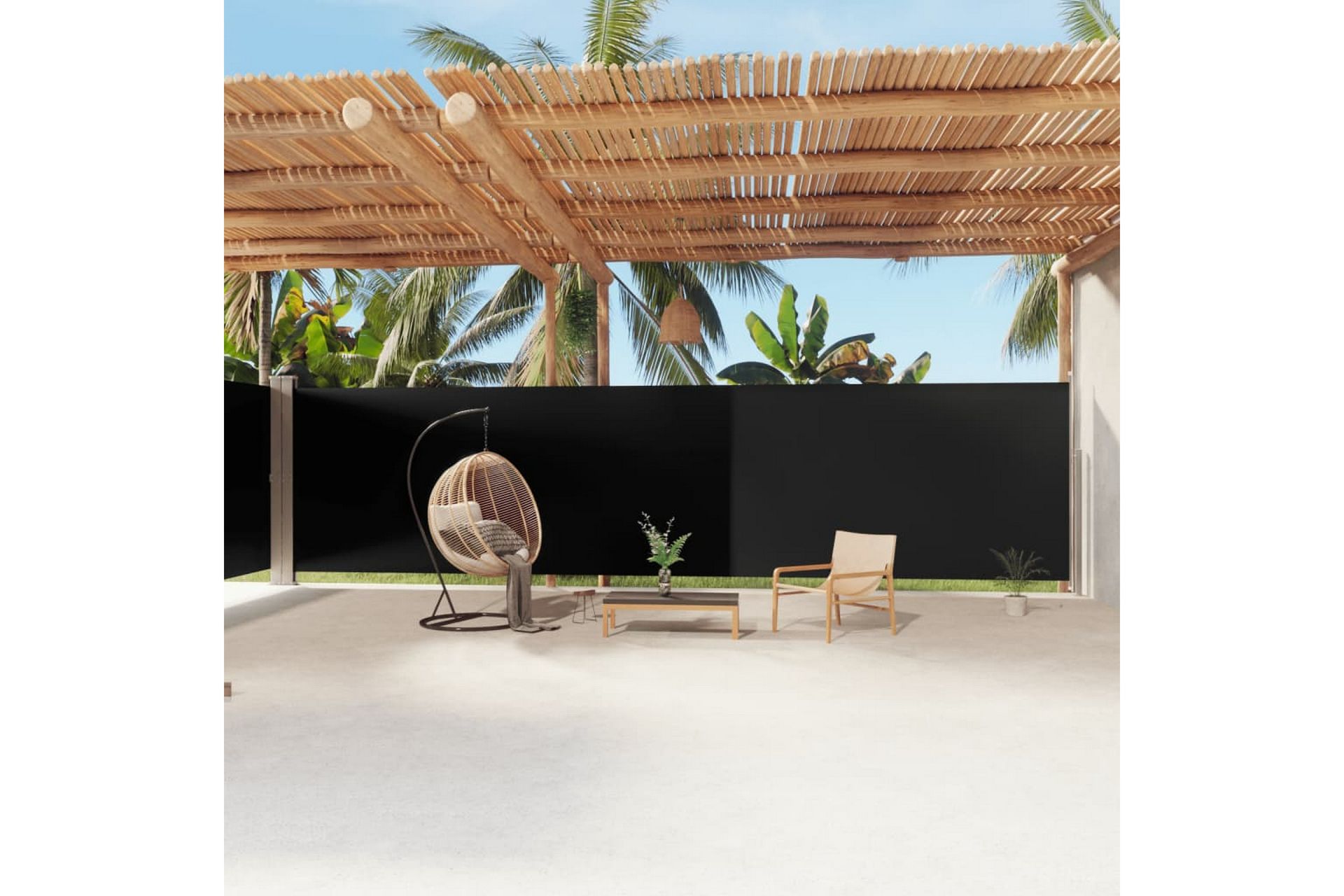 Uttrekkbar sidemarkise 200x1200 cm svart - Svart - Hagemøbler - Solbeskyttelse - Markiser - Balkongmarkise
