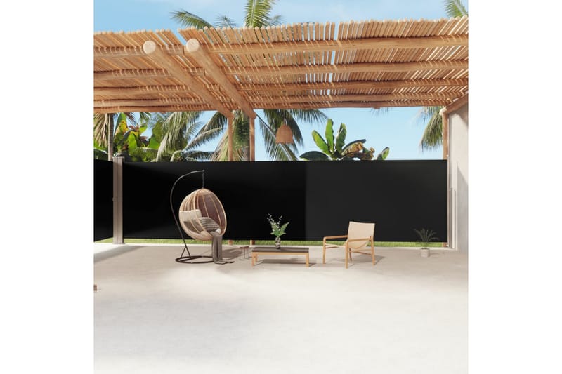 Uttrekkbar sidemarkise 200x1200 cm svart - Svart - Hagemøbler - Solbeskyttelse - Markiser - Balkongmarkise