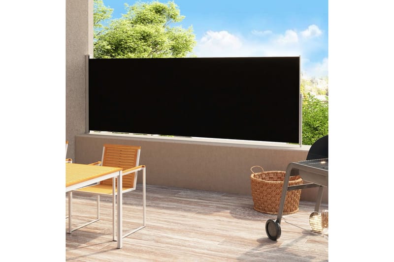 Uttrekkbar sidemarkise 200x500 cm svart - Svart - Hagemøbler - Solbeskyttelse - Markiser - Balkongmarkise