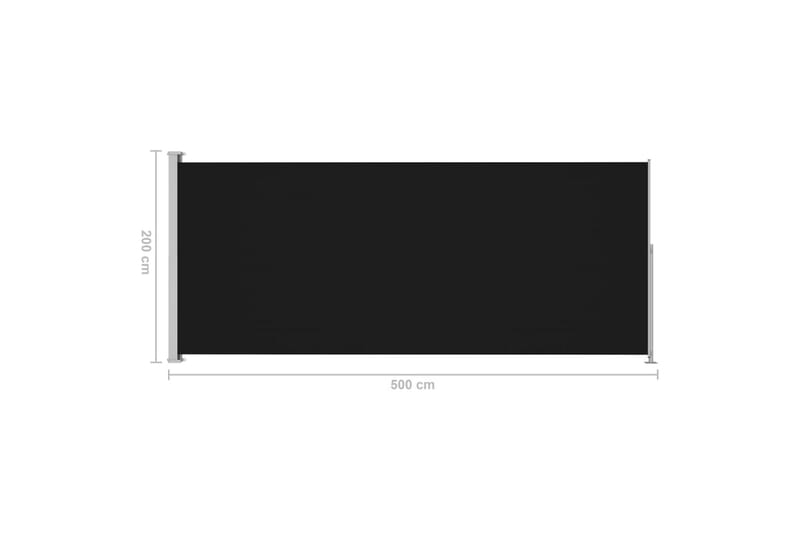 Uttrekkbar sidemarkise 200x500 cm svart - Svart - Markiser - Balkongmarkise - Balkongbeskyttelse - Sidemarkise