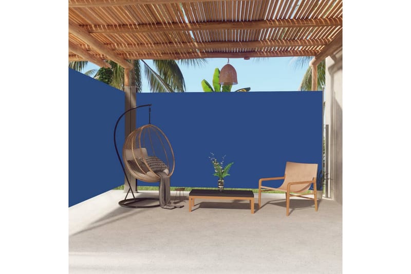 Uttrekkbar sidemarkise 200x600 cm blå - Blå - Hagemøbler - Solbeskyttelse - Markiser - Balkongmarkise