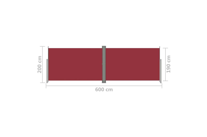 Uttrekkbar sidemarkise 200x600 cm rød - Rød - Hagemøbler - Solbeskyttelse - Markiser - Balkongmarkise