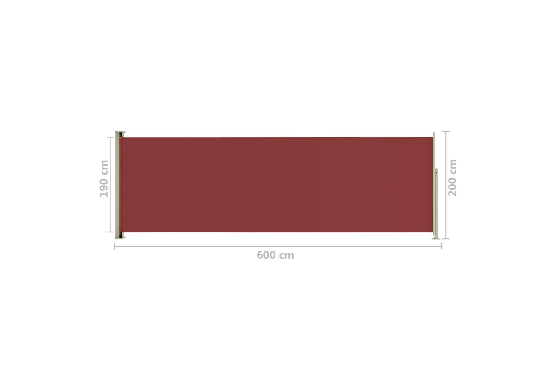 Uttrekkbar sidemarkise 200x600 cm rød - Rød - Hagemøbler - Solbeskyttelse - Markiser - Balkongmarkise