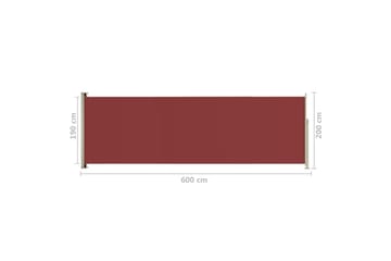 Uttrekkbar sidemarkise 200x600 cm rød - Rød - Hagemøbler - Solbeskyttelse - Markiser - Balkongmarkise