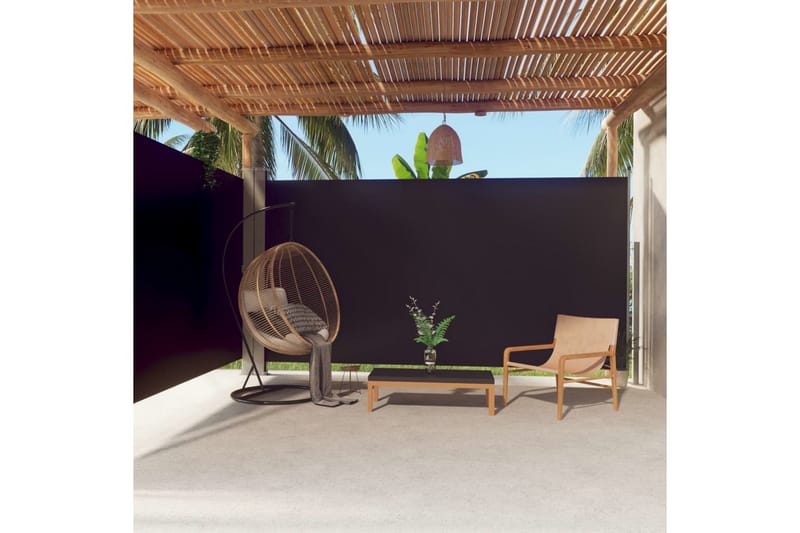 Uttrekkbar sidemarkise 200x600 cm svart - Svart - Hagemøbler - Solbeskyttelse - Markiser - Balkongmarkise