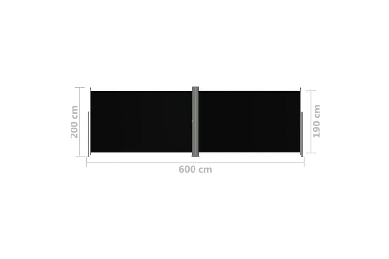 Uttrekkbar sidemarkise 200x600 cm svart - Svart - Balkongmarkise - Markiser - Sidemarkise - Balkongbeskyttelse