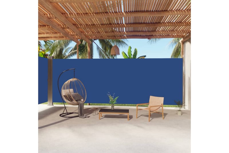 Uttrekkbar sidemarkise 220x1000 cm blå - Blå - Hagemøbler - Solbeskyttelse - Markiser - Balkongmarkise