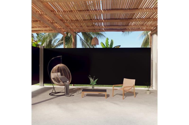 Uttrekkbar sidemarkise 220x1000 cm svart - Svart - Hagemøbler - Solbeskyttelse - Markiser - Balkongmarkise