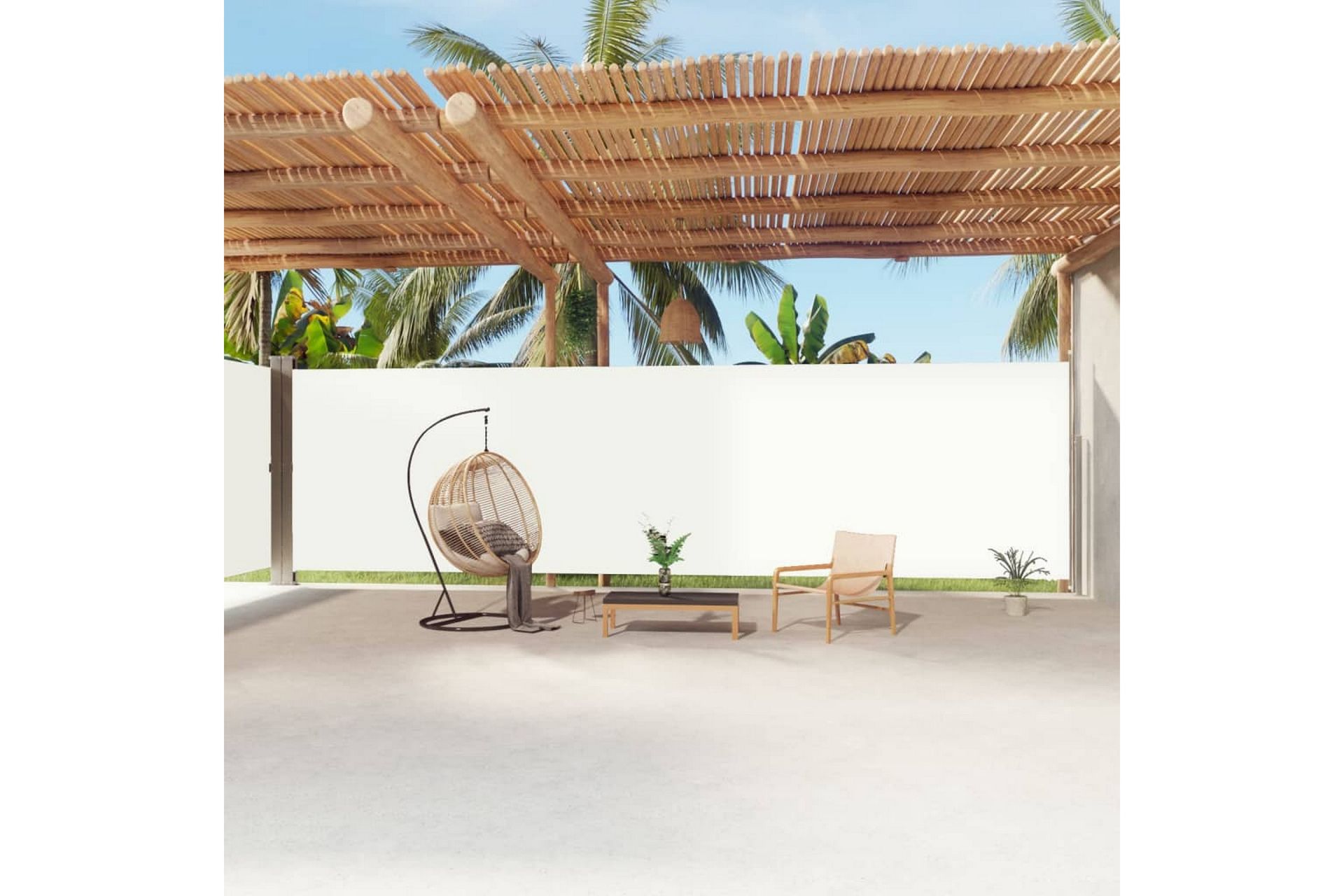 Uttrekkbar sidemarkise 220x1200 cm kremhvit - Krem - Hagemøbler - Solbeskyttelse - Markiser - Balkongmarkise
