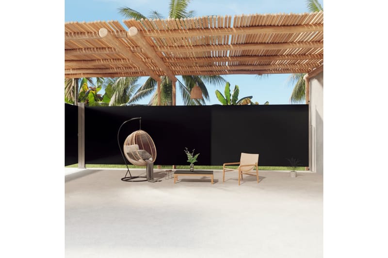 Uttrekkbar sidemarkise 220x1200 cm svart - Svart - Hagemøbler - Solbeskyttelse - Markiser - Balkongmarkise