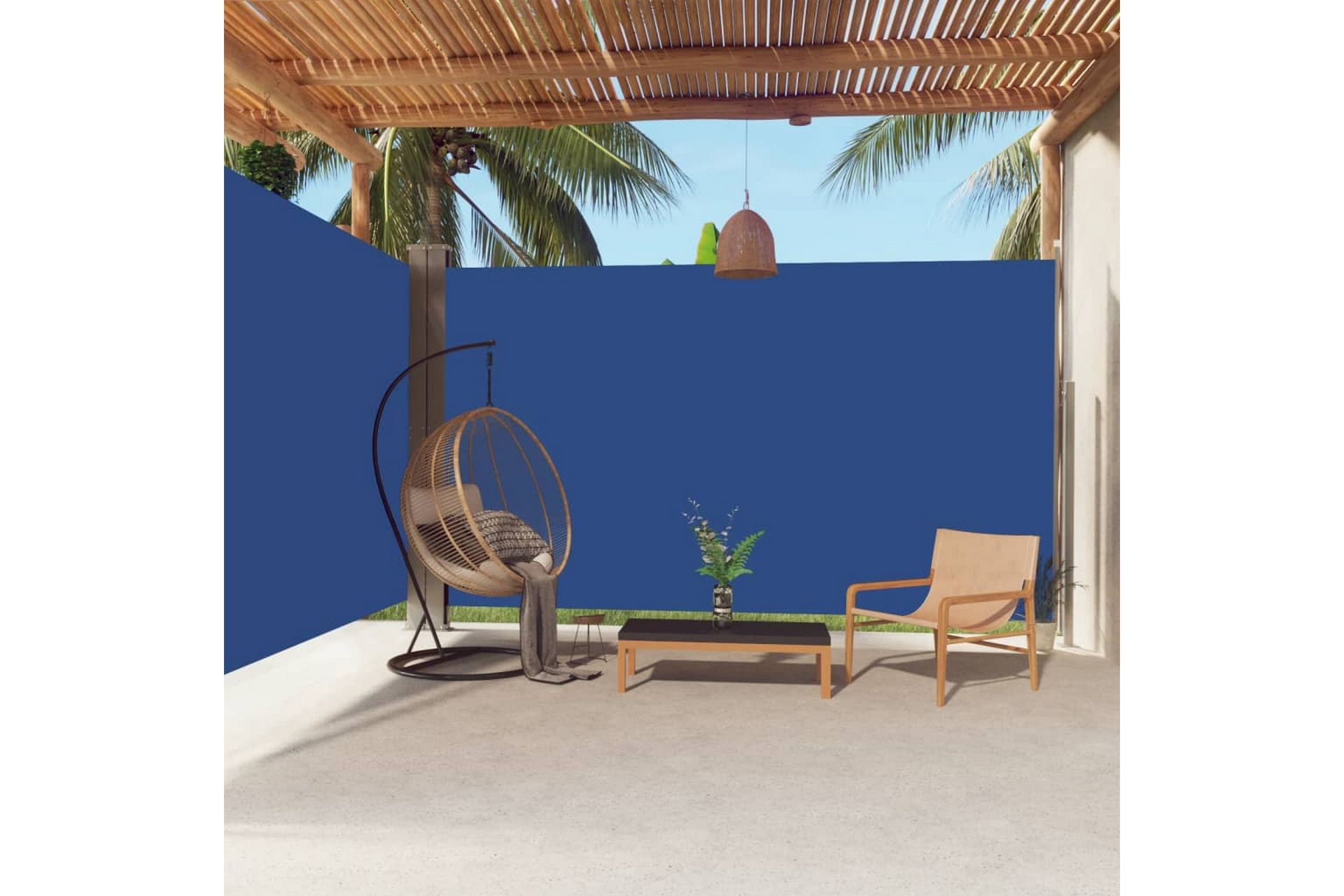 Uttrekkbar sidemarkise 220x600 cm blå - Blå - Hagemøbler - Solbeskyttelse - Markiser - Balkongmarkise