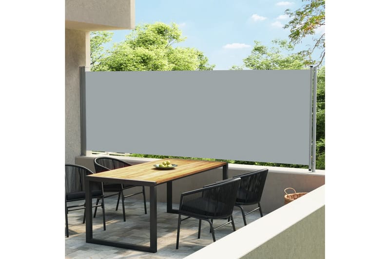 Uttrekkbar sidemarkise 600x160 cm grå - Grå - Balkongmarkise - Markiser - Sidemarkise - Balkongbeskyttelse