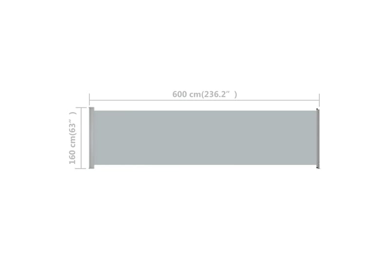 Uttrekkbar sidemarkise 600x160 cm grå - Grå - Hagemøbler - Solbeskyttelse - Markiser - Balkongmarkise