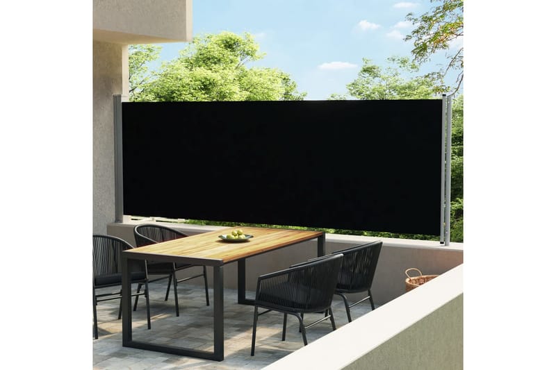 Uttrekkbar sidemarkise 600x160 cm svart - Svart - Hagemøbler - Solbeskyttelse - Markiser - Balkongmarkise