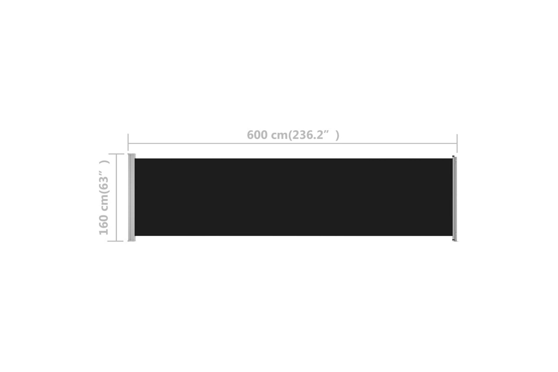 Uttrekkbar sidemarkise 600x160 cm svart - Svart - Hagemøbler - Solbeskyttelse - Markiser - Balkongmarkise