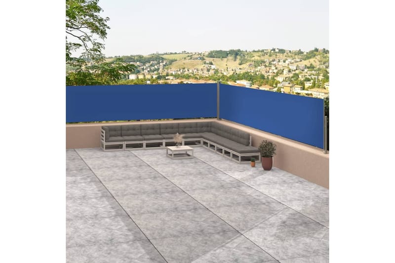 Uttrekkbar sidemarkise blå 117x1200 cm - Blå - Hagemøbler - Solbeskyttelse - Markiser - Balkongmarkise