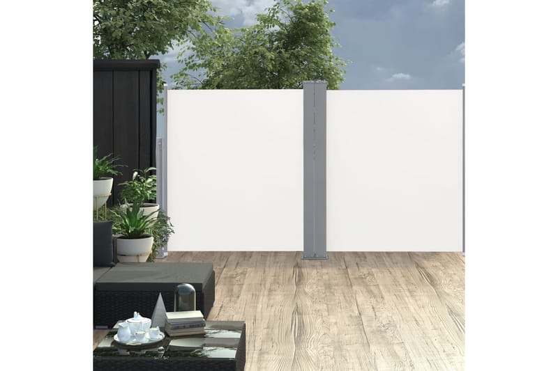 Uttrekkbar sidemarkise dobbel 170x600 cm kremhvit - Balkongmarkise - Markiser - Sidemarkise - Balkongbeskyttelse