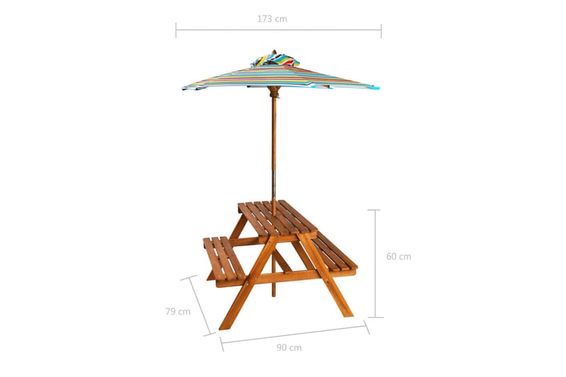 Barnepiknikbord med parasoll 79x90x60 cm heltre akasie - Parasoller