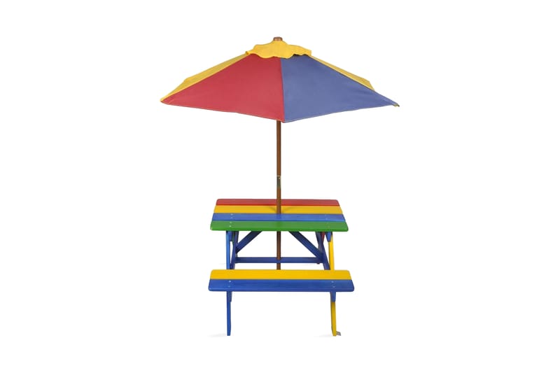 Barns piknikbord med benker og parasoll flerfarget tre - Multi - Hagemøbler - Solbeskyttelse - Parasoller
