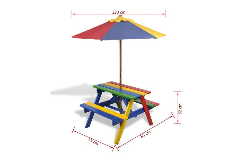 Barns piknikbord med benker og parasoll flerfarget tre - Multi - Hagemøbler - Solbeskyttelse - Parasoller