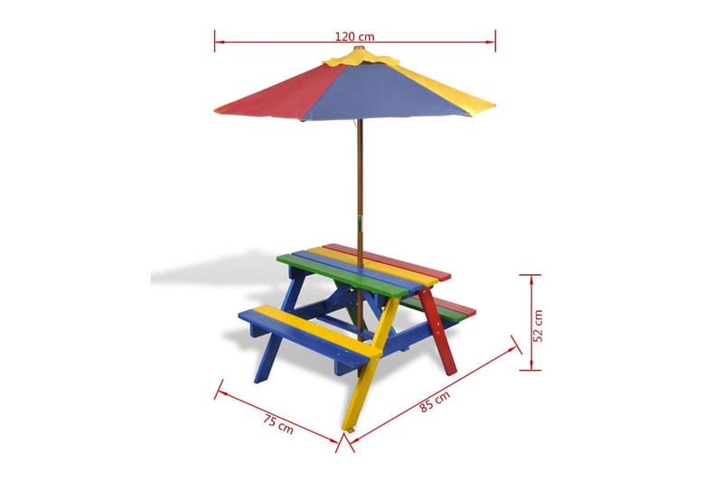 Barns piknikbord med benker og parasoll flerfarget tre - Multi - Parasoller