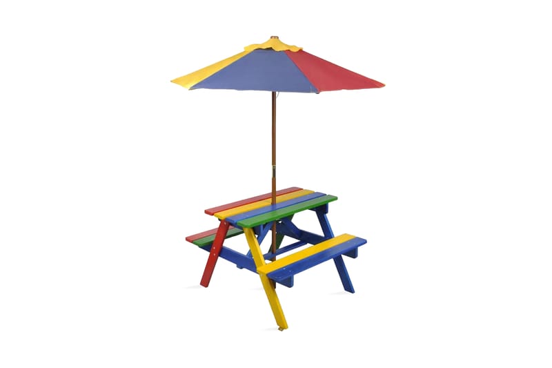 Barns piknikbord med benker og parasoll flerfarget tre - Multi - Hagemøbler - Solbeskyttelse - Parasoller