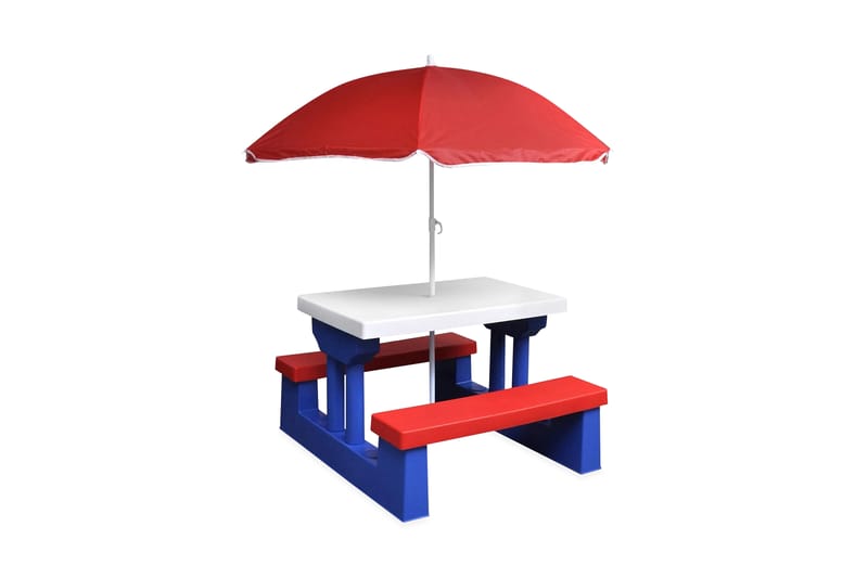 Barns piknikbord med benker og parasoll flerfarget - Hvit/Blå/Rød - Parasoller