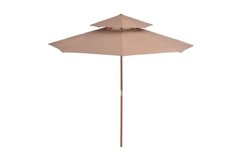 Dobbel parasoll med trestang 270 cm gråbrun - Hagemøbler - Solbeskyttelse - Parasoller