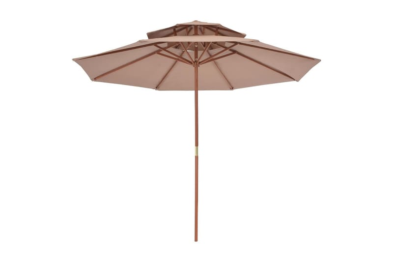 Dobbel parasoll med trestang 270 cm gråbrun - Hagemøbler - Solbeskyttelse - Parasoller
