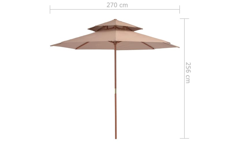 Dobbel parasoll med trestang 270 cm gråbrun - Parasoller