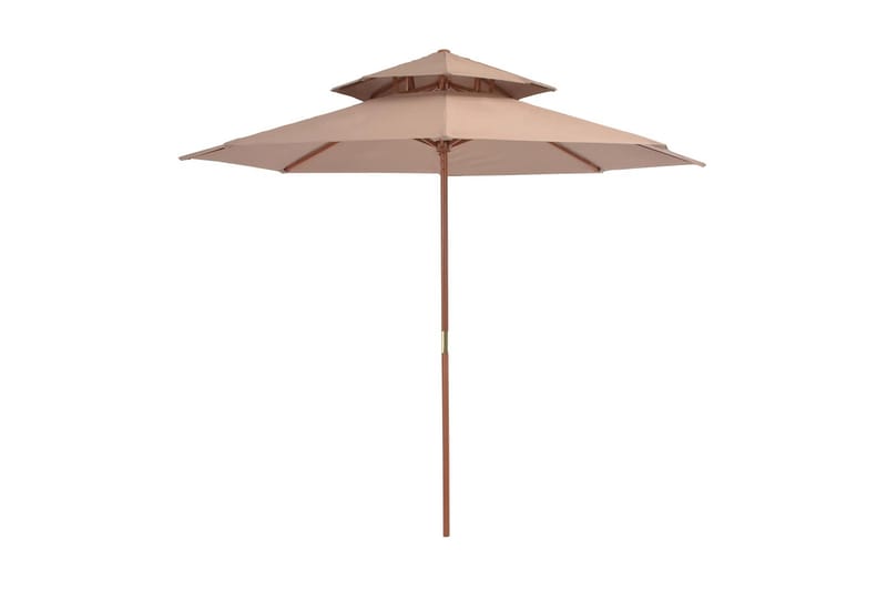 Dobbel parasoll med trestang 270 cm gråbrun - Parasoller