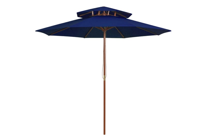 Dobbel parasoll med trestang 270 cm blå - Blå - Hagemøbler - Solbeskyttelse - Parasoller