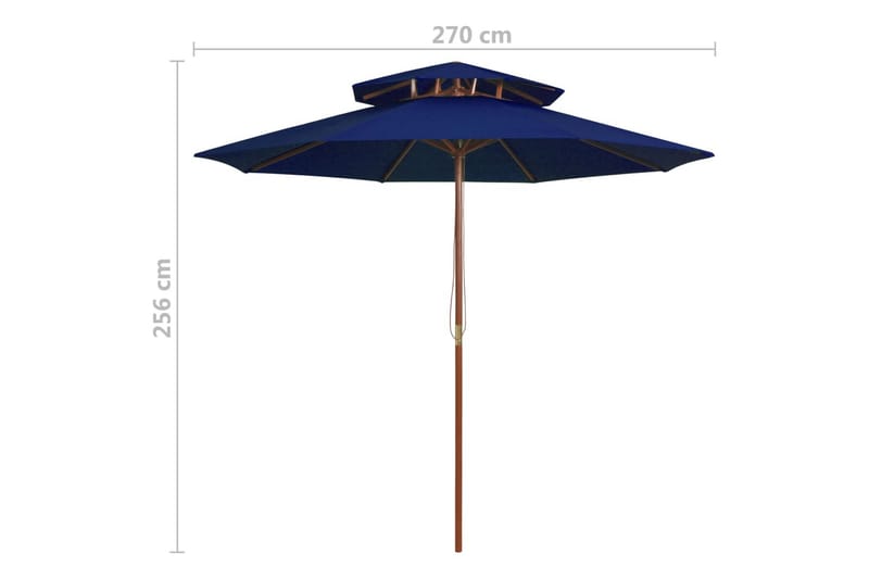 Dobbel parasoll med trestang 270 cm blå - Blå - Hagemøbler - Solbeskyttelse - Parasoller