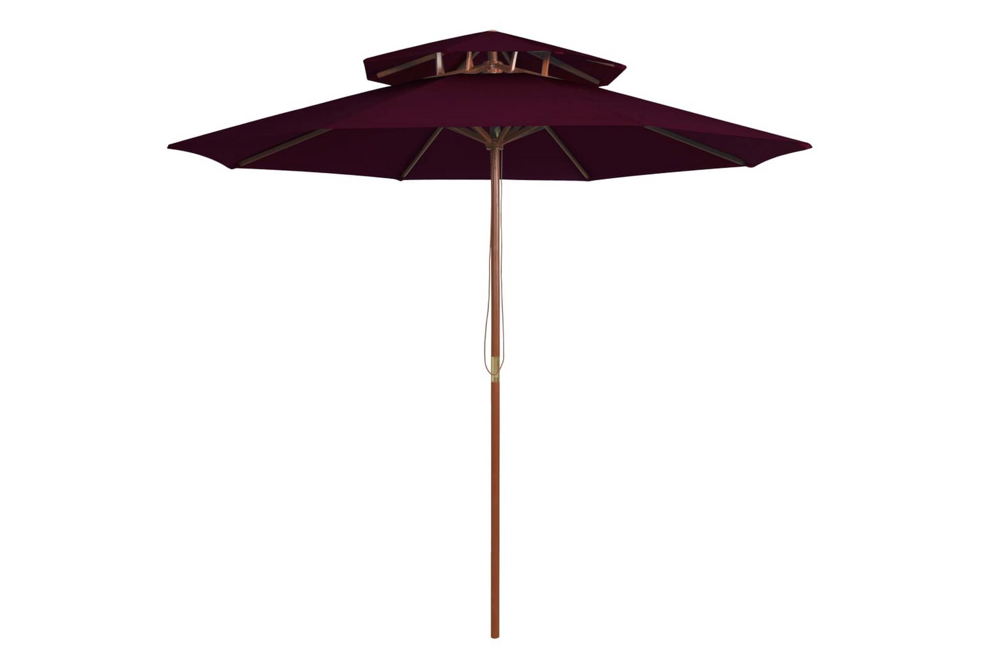 Dobbel parasoll med trestang 270 cm vinrød - Rød - Hagemøbler - Solbeskyttelse - Parasoller