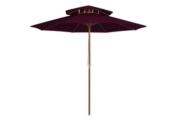 Dobbel parasoll med trestang 270 cm vinrød - Rød - Hagemøbler - Solbeskyttelse - Parasoller