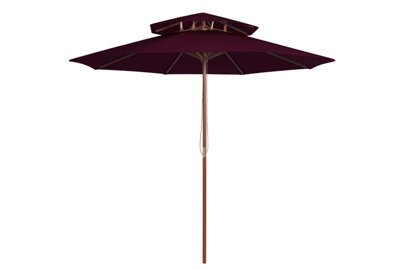 Dobbel parasoll med trestang 270 cm vinrød - Rød - Hagemøbler - Solbeskyttelse - Parasoller