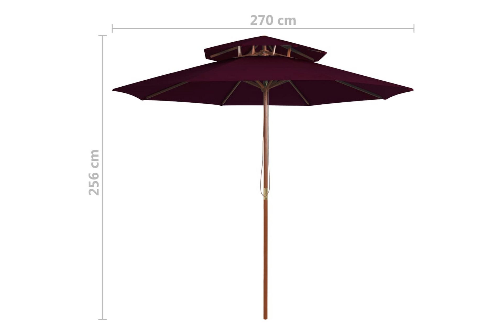 Dobbel parasoll med trestang 270 cm vinrød - Rød - Hagemøbler - Solbeskyttelse - Parasoller