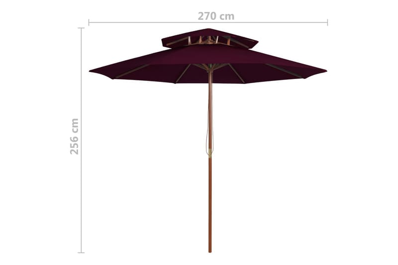 Dobbel parasoll med trestang 270 cm vinrød - Rød - Hagemøbler - Solbeskyttelse - Parasoller