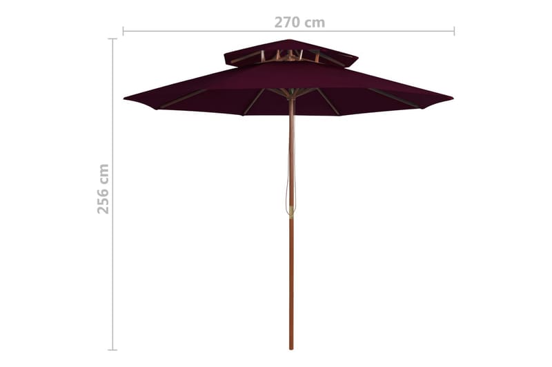 Dobbel parasoll med trestang 270 cm vinrød - Rød - Parasoller