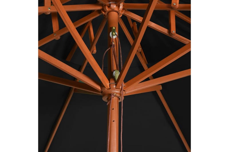 Dobbel parasoll med trestang 270 cm svart - Svart - Hagemøbler - Solbeskyttelse - Parasoller