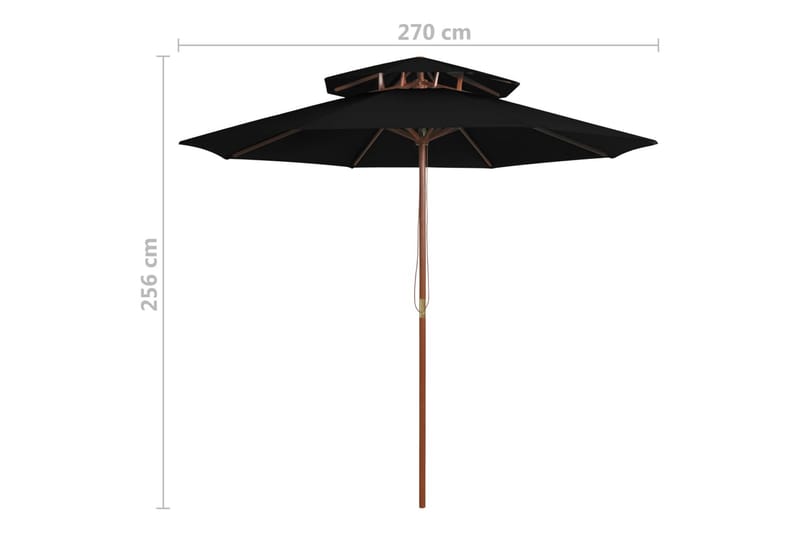 Dobbel parasoll med trestang 270 cm svart - Svart - Hagemøbler - Solbeskyttelse - Parasoller