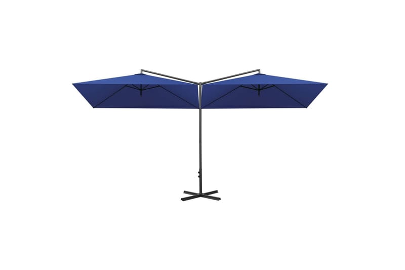 Dobbel parasoll med stålstolpe asurblå 600x300 cm - Blå - Hagemøbler - Solbeskyttelse - Parasoller