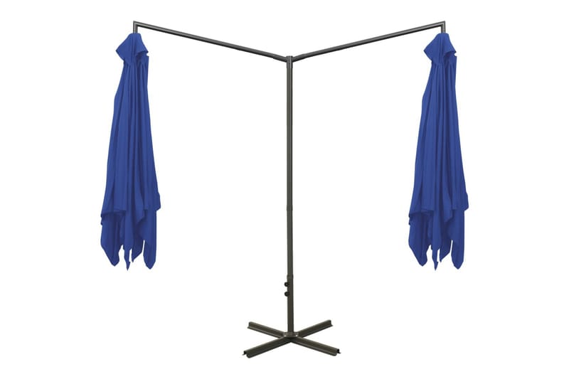Dobbel parasoll med stålstolpe asurblå 600x300 cm - Blå - Hagemøbler - Solbeskyttelse - Parasoller