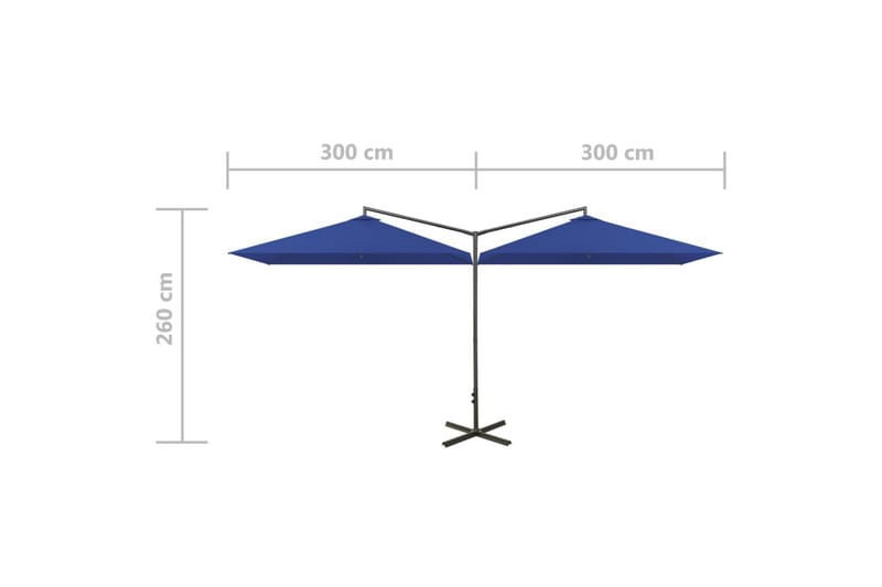 Dobbel parasoll med stålstolpe asurblå 600x300 cm - Blå - Parasoller